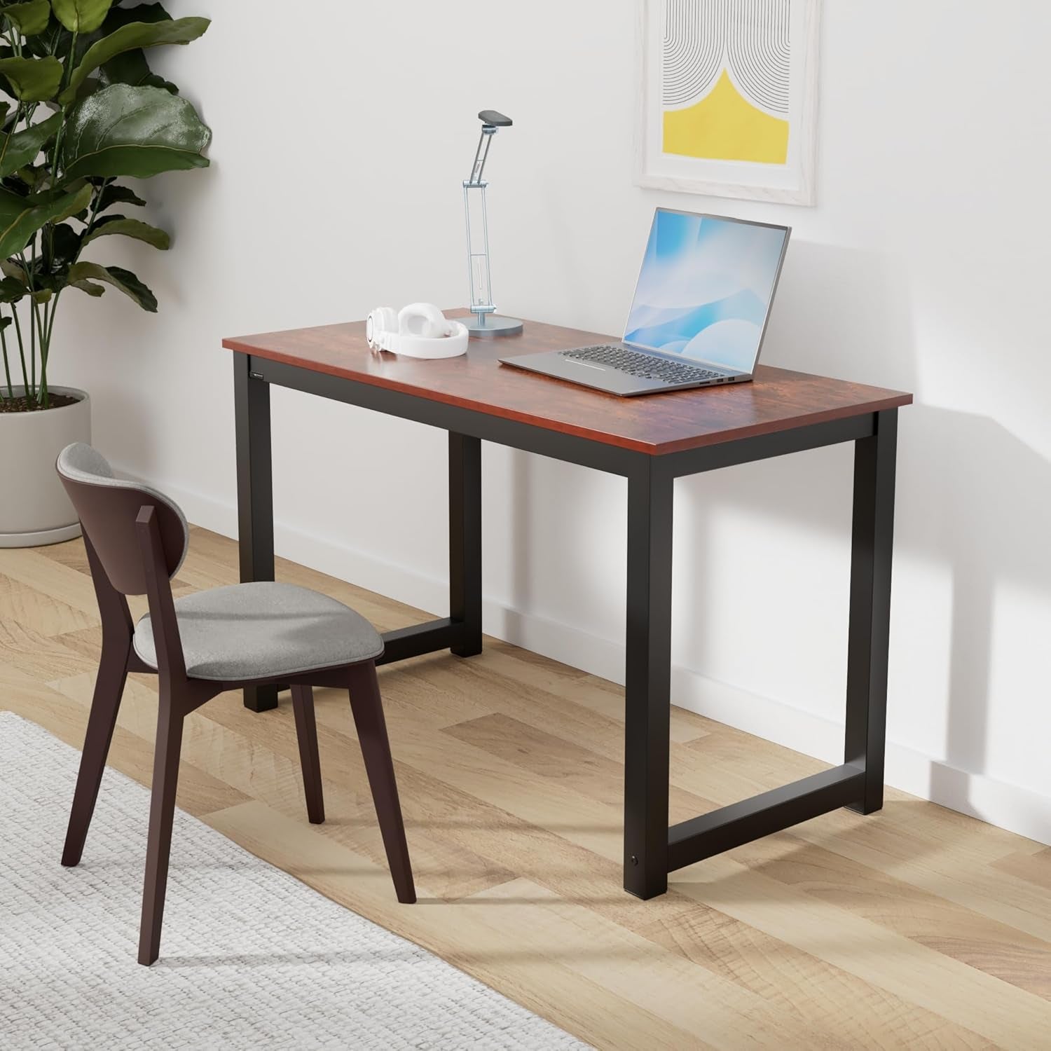47 Inch Computer Desk, Home & Office PC Laptop Study Writing Table Workstation with Leg Bars, Modern Simple Industrial Style, Rustic Brown