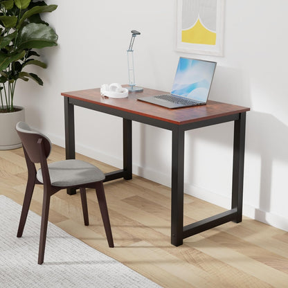 47 Inch Computer Desk, Home & Office PC Laptop Study Writing Table Workstation with Leg Bars, Modern Simple Industrial Style, Rustic Brown