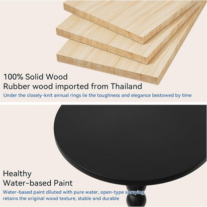 Round Side Table, Solid Wood Drink Table, Modern Minimalist Bedside Table, Living Room Sofa End Table, Bedroom Small Corner Table for Small Spaces Black YD-RST001B