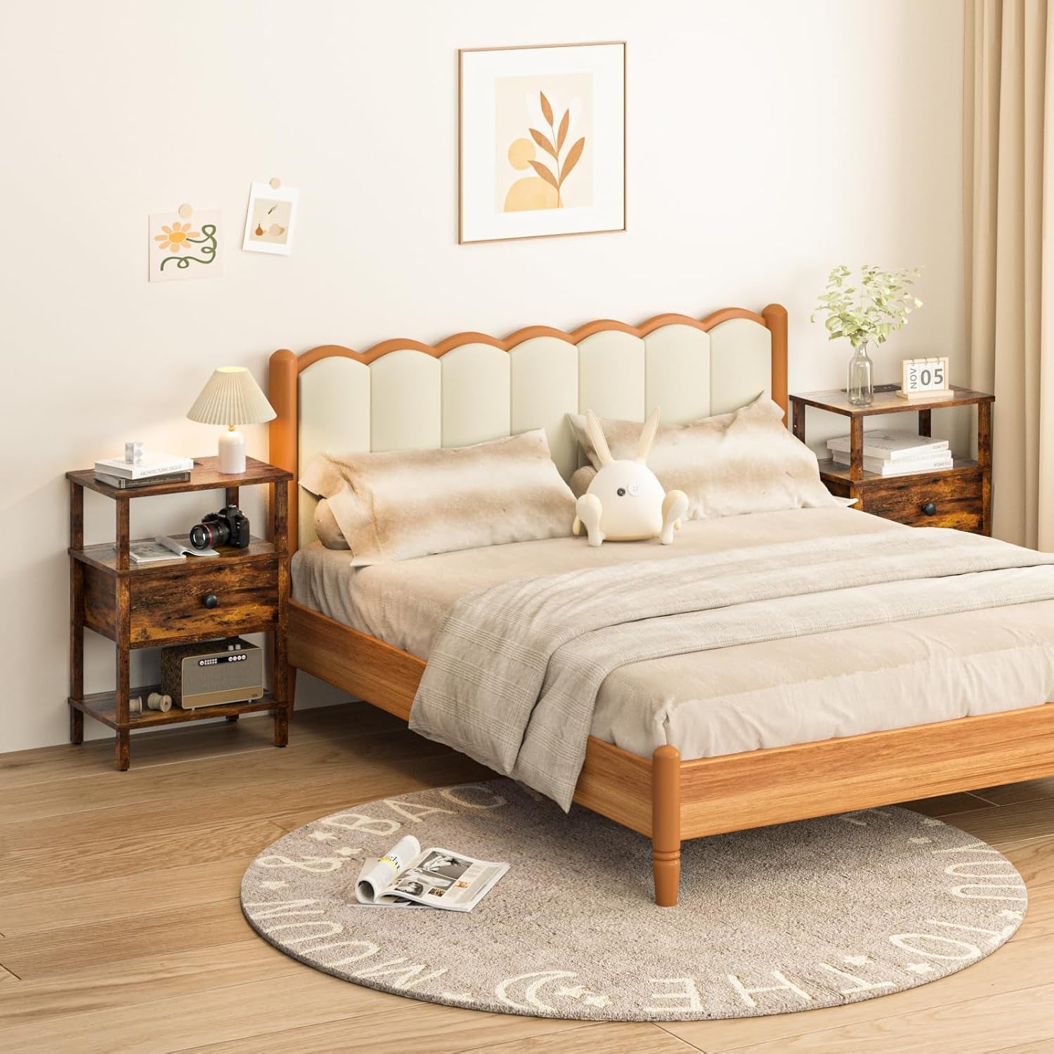 Nightstand with Charging Station and USB Ports, 3-Tier Storage End Table with Drawer Shelf, Night Stand for Small Spaces, Wood Bedside Table for Living Room, Bedroom - Retro Brown…