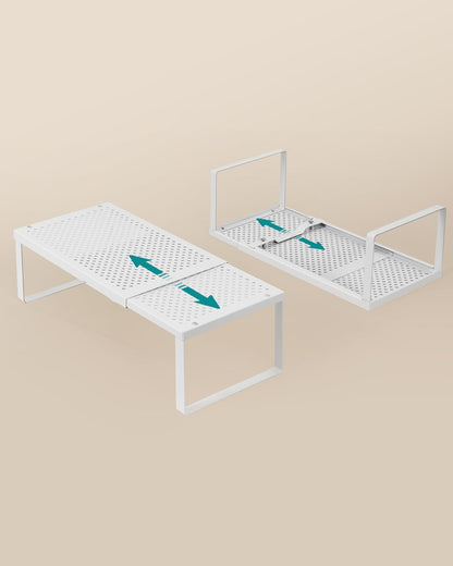 Spice Racks, Set of 2 Expandable Kitchen Countertop Shelves, Small Cupboard Organizers, Metal, Space-Saving Tabletop Shelves, Matte White UKCS402W01