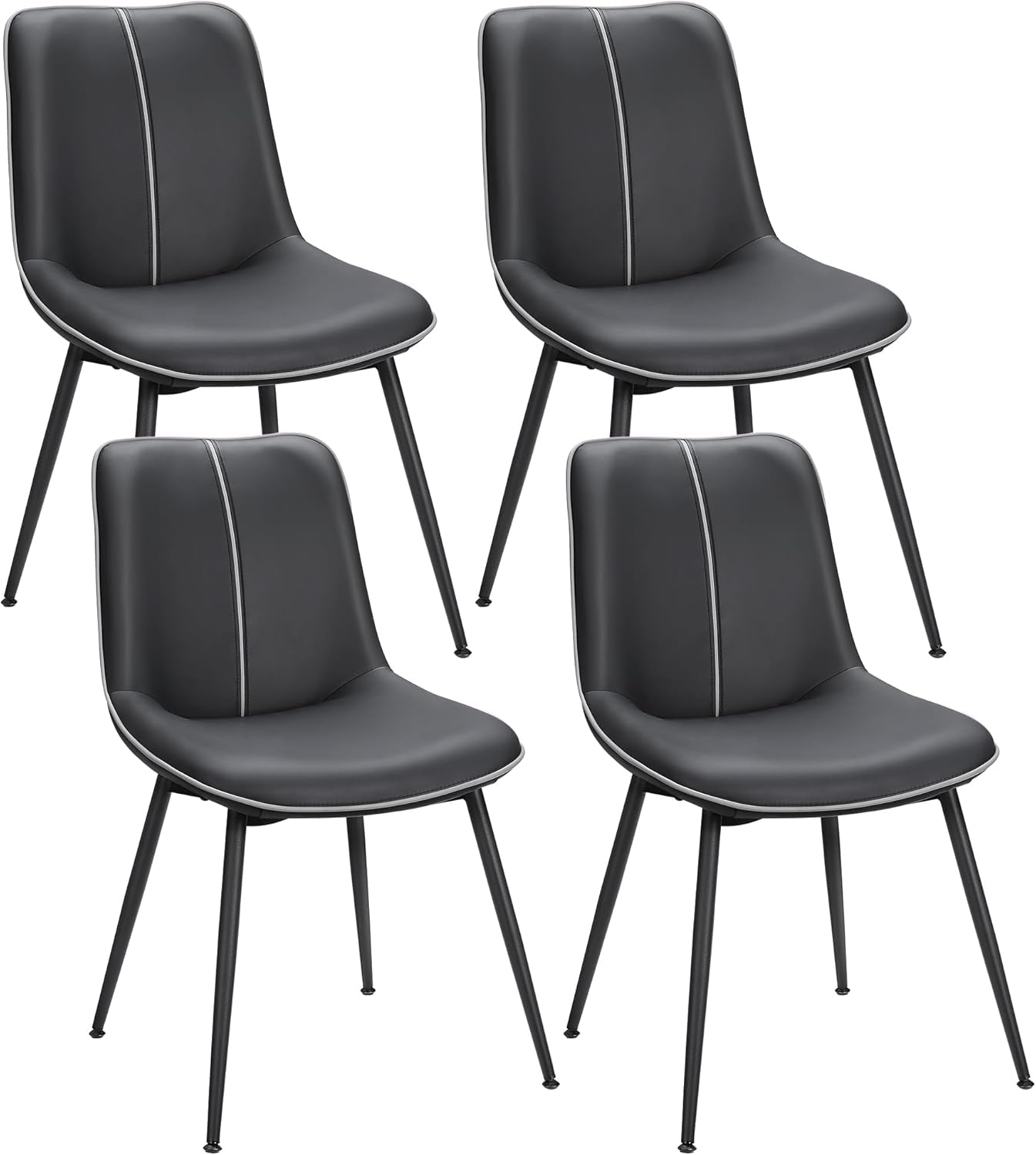 Leather Dining Chairs Set of 4, Comfortable Upholstered Seat Dining Room Chairs with Swivel Leveling Feet, Curved Backrest Kitchen Chair for Living, Restaurant, Easy Assemble, Ink Black