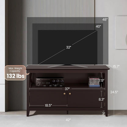 Wooden TV Stand for Tvs up to 48 Inch, Media Entertainment Center Table, TV Cabinet Table with Storage Open Shelf & 2 Doors for Living Room, Espresso