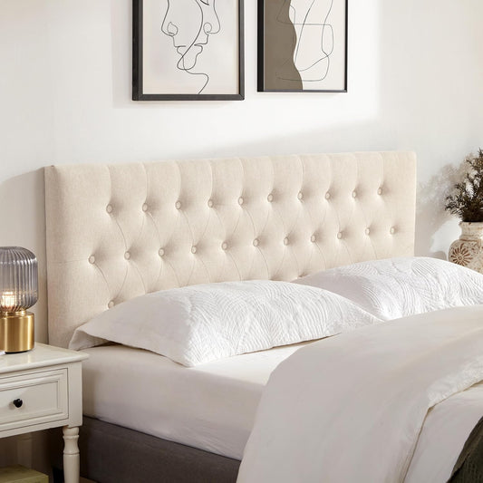 Tufted Upholstered Headboard Queen Size, Solid Wood Head Board with Durable Metal Legs, Adjustable Height Bed Headboard from 37” to 51” Fabric Headboard in Modern Button Design, Beige