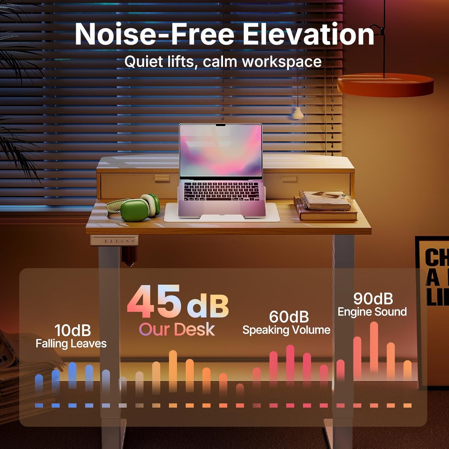 32 X 21 Inch Small Electric Standing Desk with 2 Drawers, C-Clamp Mount Compatible, Height Adjustable Sit Stand Desk, Home Office Stand up Desk with 4 Memory Height Settings, Light Walnut