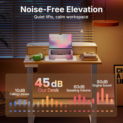 32 X 21 Inch Small Electric Standing Desk with 2 Drawers, C-Clamp Mount Compatible, Height Adjustable Sit Stand Desk, Home Office Stand up Desk with 4 Memory Height Settings, Light Walnut