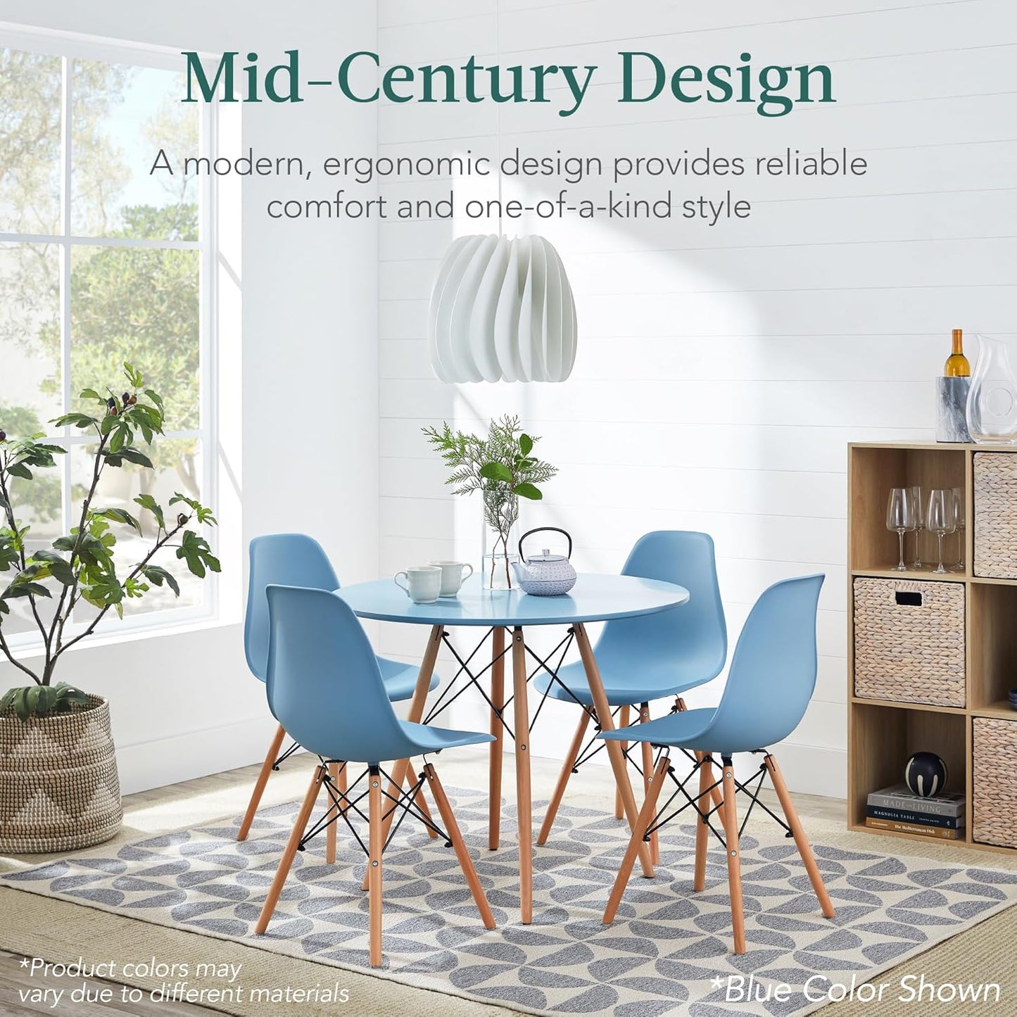 5-Piece Dining Set, Compact Mid-Century Modern Table & Chair Set for Home, Apartment W/ 4 Chairs, Plastic Seats, Wooden Legs, Metal Frame - Black/Oak