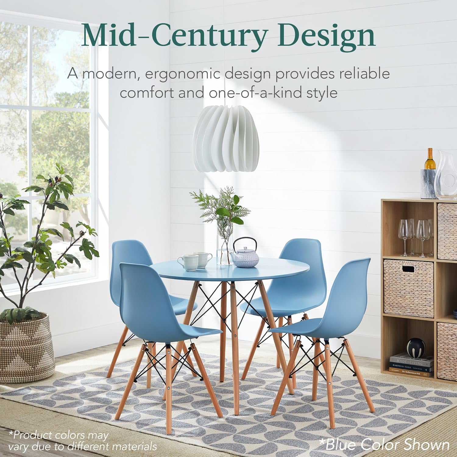 5-Piece Dining Set, Compact Mid-Century Modern Table & Chair Set for Home, Apartment W/ 4 Chairs, Plastic Seats, Wooden Legs, Metal Frame - Black/Oak