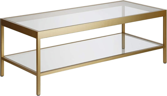 45" Wide Rectangular Rectangular Coffee Table in Brass, Modern Rectangular Coffee Tables for Living Room, Studio Apartment Essentials