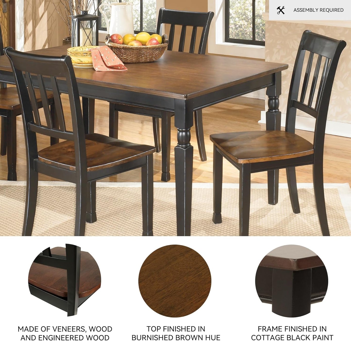 Owingsville Modern Farmhouse Dining Room Side Chair, Set of 2, Black and Brown