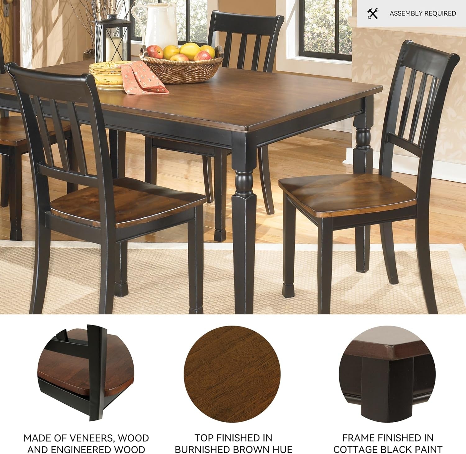 Owingsville Modern Farmhouse Dining Room Side Chair, Set of 2, Black and Brown