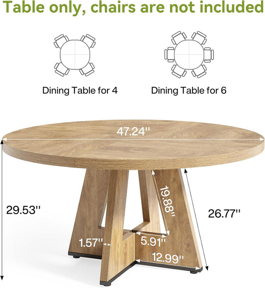 round Dining Table for 4-6 People, 47 Inches Dining Room Table with Wooden Pedestal Base, Circle Kitchen Tables for Dining Room, Kitchen, Living Room, Oak