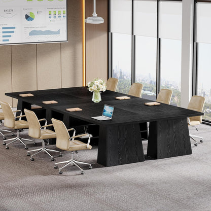 63-Inch Executive Desk, Modern Black Office Desk with Double Pedestal and Storage Shelves, Simple Large Computer Writing Conference Table Workstations Business Furniture for Home Office