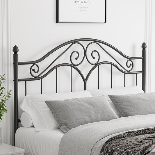 Headboard for Queen Size Bed Frame, Vintage Platform Bed Metal Headboard Only, Height Adjustable, Sturdy and Stable, Queen Size, Easy Assembly, Black