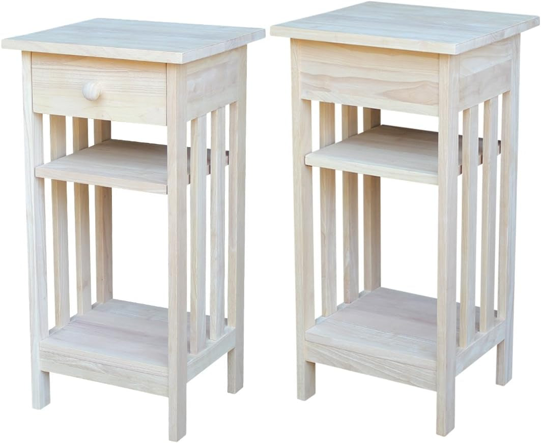 , Mission Telephone Stand , Solid Wood, Real Parawood, 15.6" W X 14.2" D X 30.3" H, Easy Assembly, DIY, Paint or Stain Your Way, Unfinished