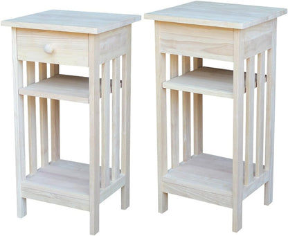 , Mission Telephone Stand , Solid Wood, Real Parawood, 15.6" W X 14.2" D X 30.3" H, Easy Assembly, DIY, Paint or Stain Your Way, Unfinished
