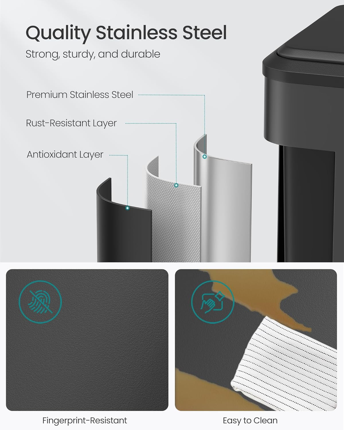 Trash Can, 2 X 8 Gallon (2 X 30 L) Double Garabge Can for Recycling and Waste, Stainless Steel, Soft-Close Lid, Inner Buckets, Wide Sturdy Pedal, Ink Black ULTB556B01