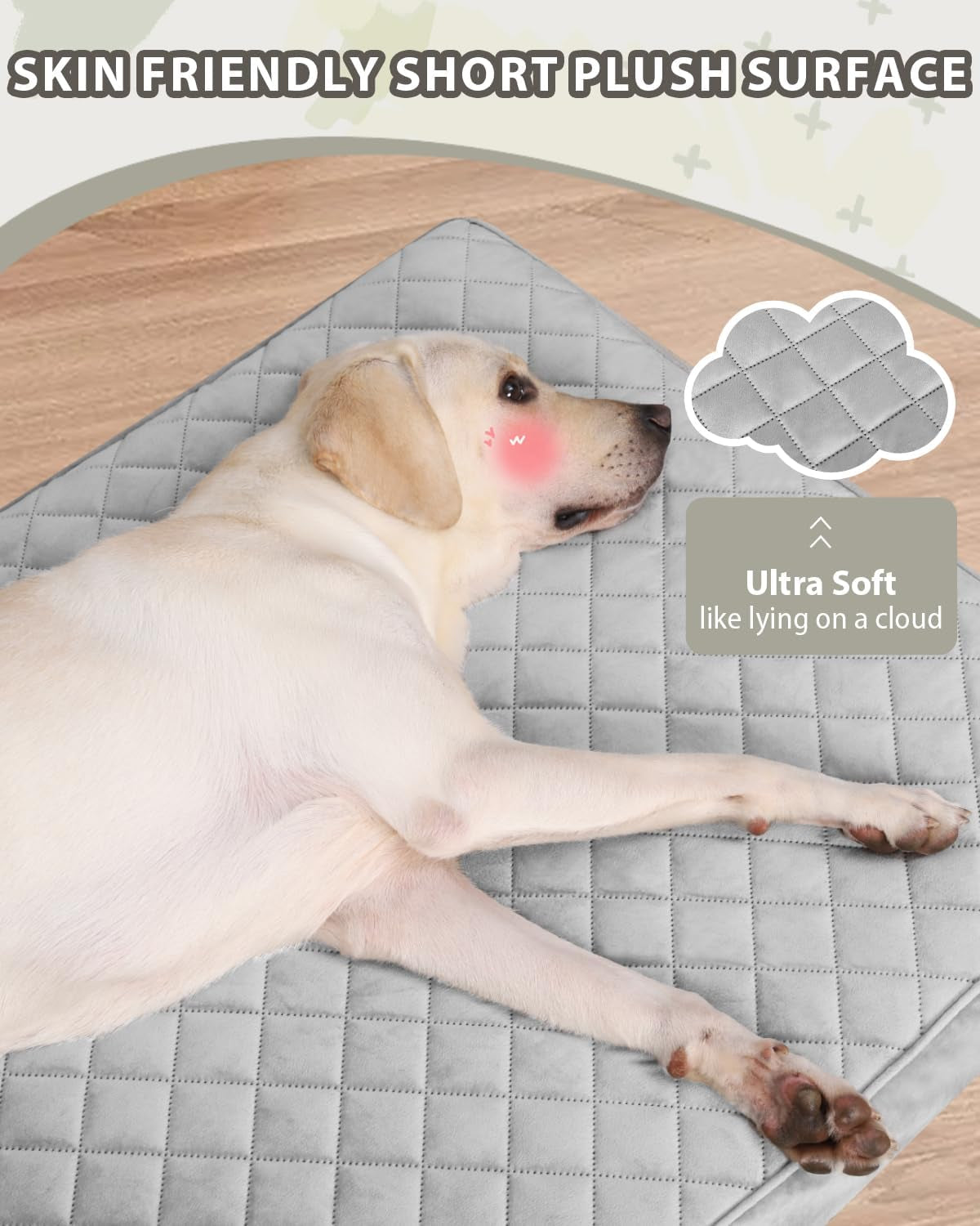 Orthopedic XL Dog Beds Large Sized Dog Waterproof Bed with Removable Washable Cover and Non-Slip Bottom, Quilting Pet Mattress for Crate, 41X27 Inch, Light Gray
