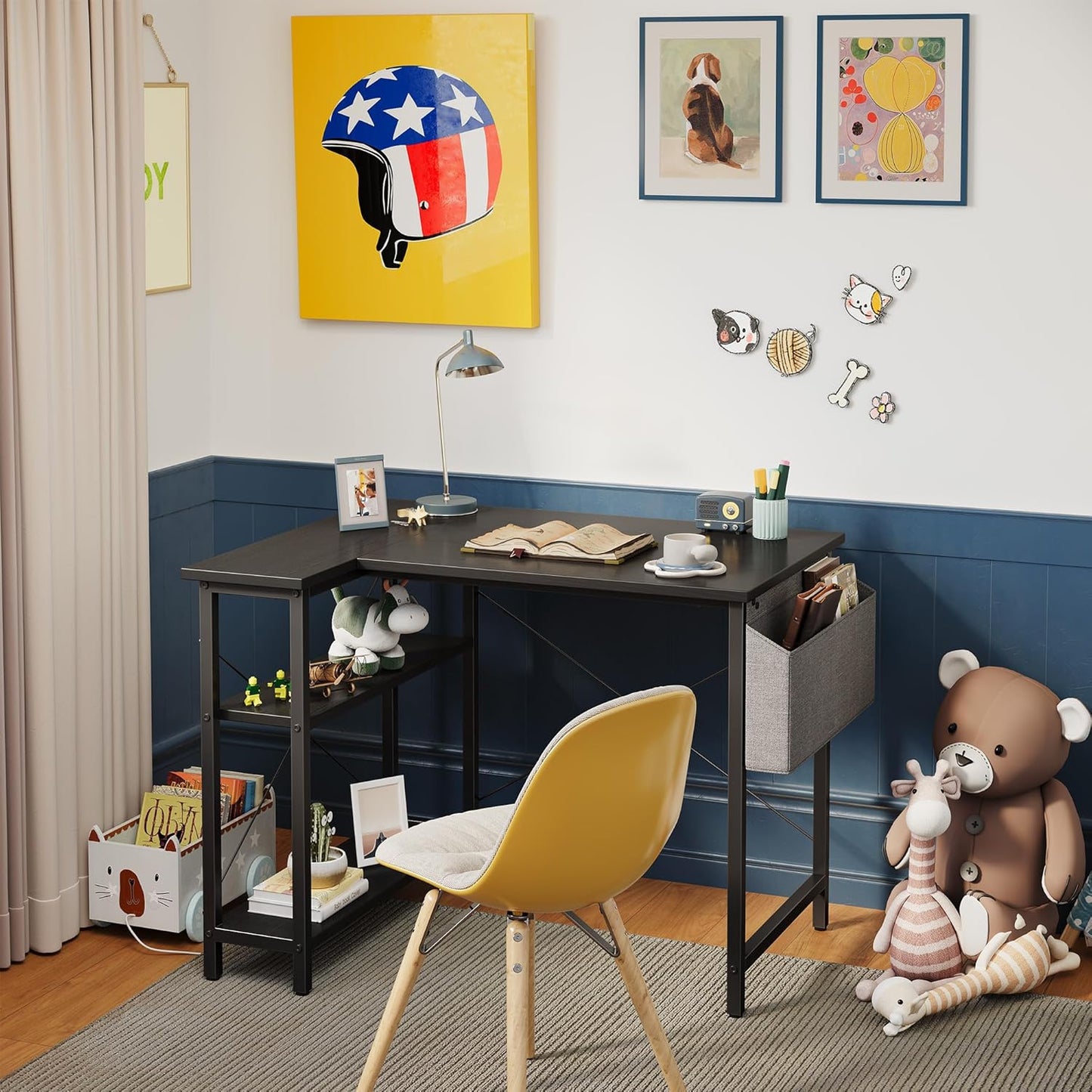 L Shaped Desk, 40" Computer Desk with Reversible Storage Shelves Home Office Corner Desk Study Writing Gaming Table, Brown