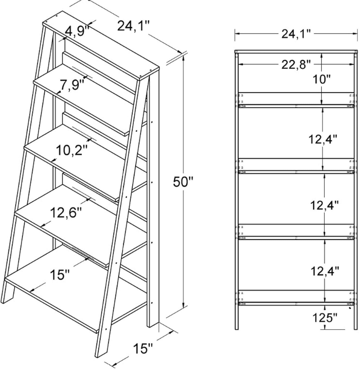 Sophia Modern 4 Shelf Ladder Bookcase , 55 Inch, White