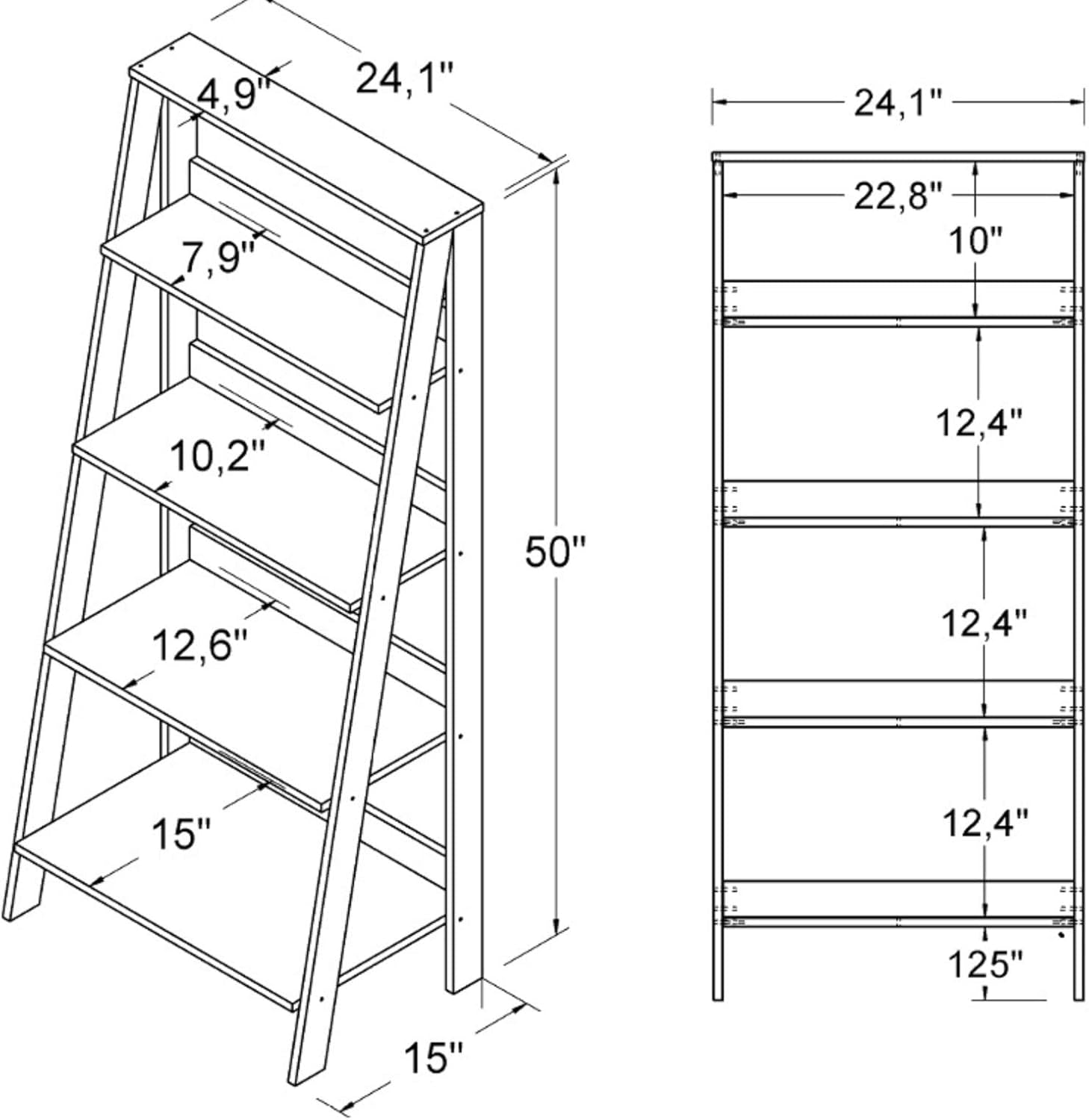 Sophia Modern 4 Shelf Ladder Bookcase , 55 Inch, White