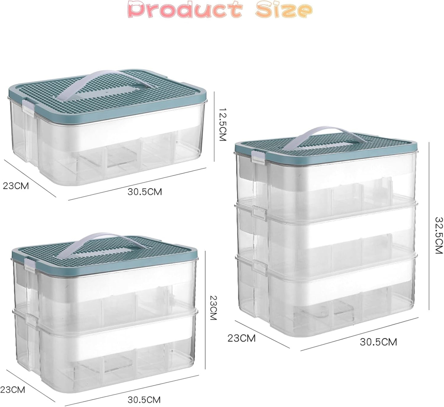 Toys Organizer Storage Case for Lego Box Kids Toy Stackable Building Blocks with Lids Bins Adjustable Lego Storage Containers Plastic Toy Box 3 Layer (Green)