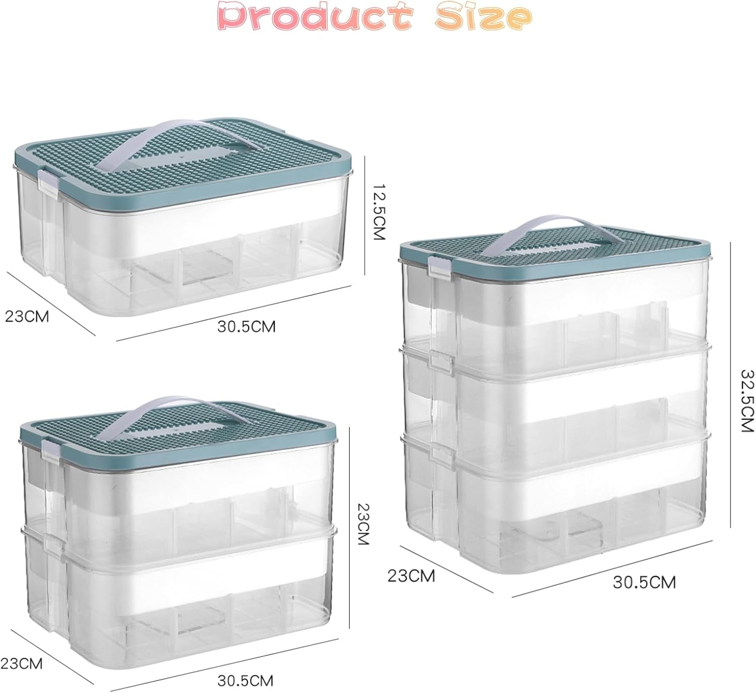 Toys Organizer Storage Case for Lego Box Kids Toy Stackable Building Blocks with Lids Bins Adjustable Lego Storage Containers Plastic Toy Box 3 Layer (Green)