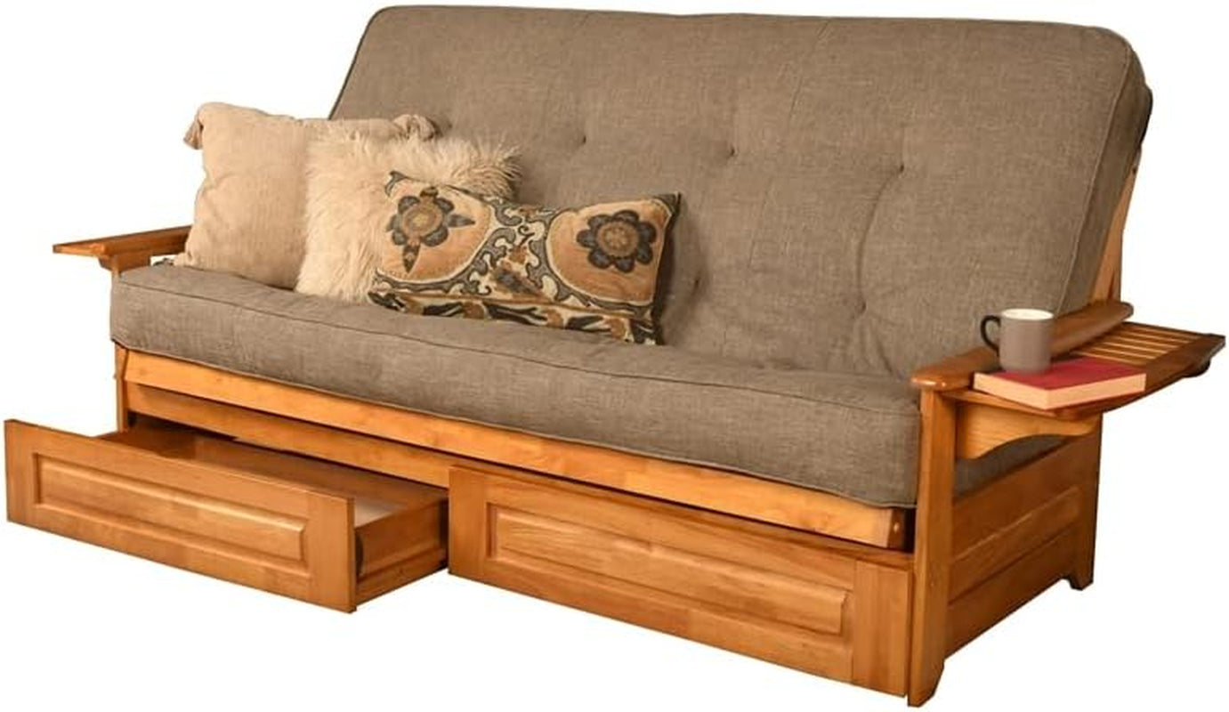 Phoenix Queen Butternut Wood Storage Futon-Linen Stone Mattress