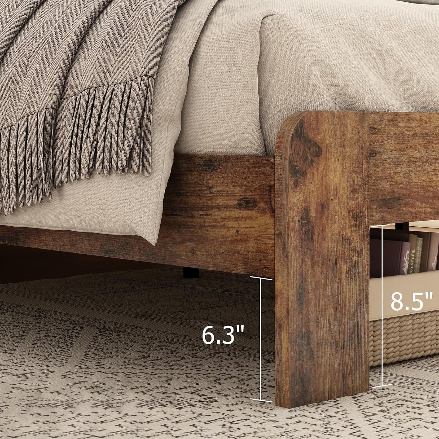 Wood Queen Bed Frame with Headboard, Rustic Farmhouse Platform Bed Frame with 12 Wood Slats Support, No Box Spring Needed, Easy Assembly (Vintage Brown, Queen)