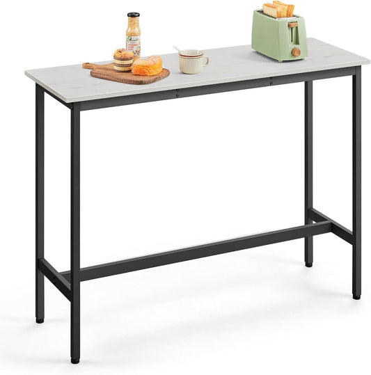 Bar Table, Narrow Long Kitchen Dining Table, Sturdy Metal Frame, Industrial, 15.7 X 47.2 X 35.4 Inches, Rustic White and Ink Black ULBT120B73