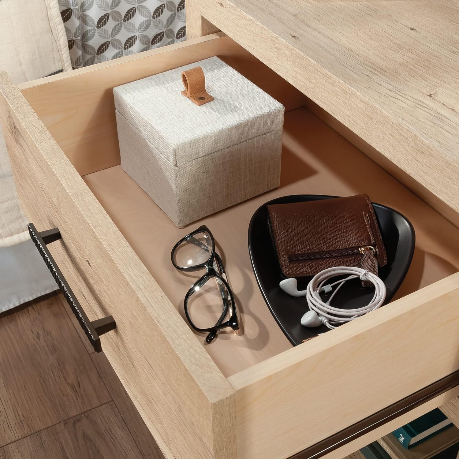 Pacific View Bedroom Night Stand, Spacious Storage, 1 Drawer Nightstand, Prime Oak Finish