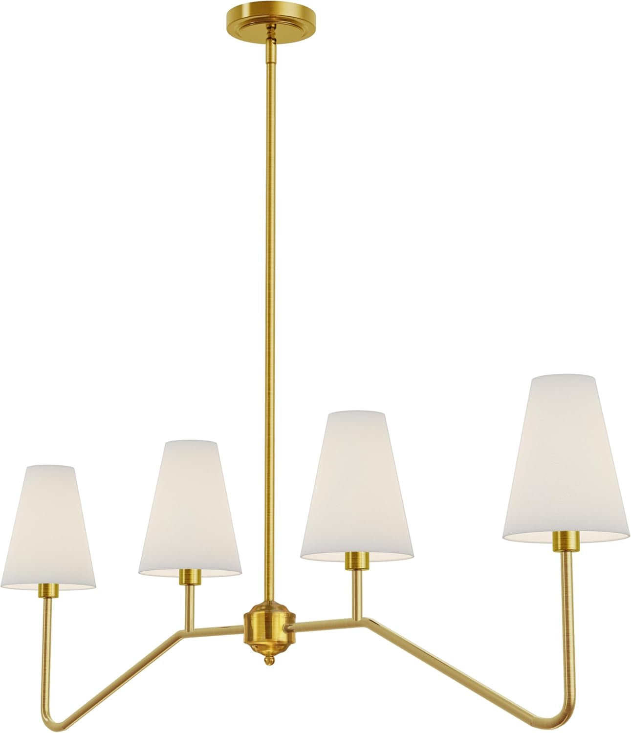 ;47" W 4-Light Linear Kitchen Island Lighting Fixture Classic Chandeliers Polished Gold with White Linen Shades for Dining Table,E12,160W