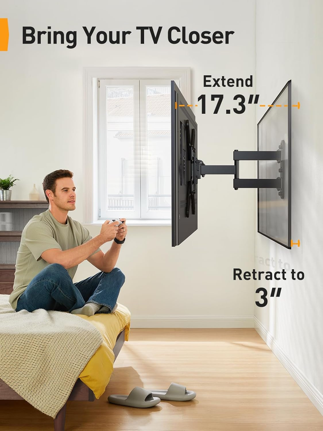 Full Motion TV Mount for Most 26–65 Inch Flat or Curved Tvs up to 82 Lbs, Wall Mount TV Bracket with Articulating Arms, Tool-Free Tilt, Swivel, Extension, Max VESA 400X400Mm, PGMF3