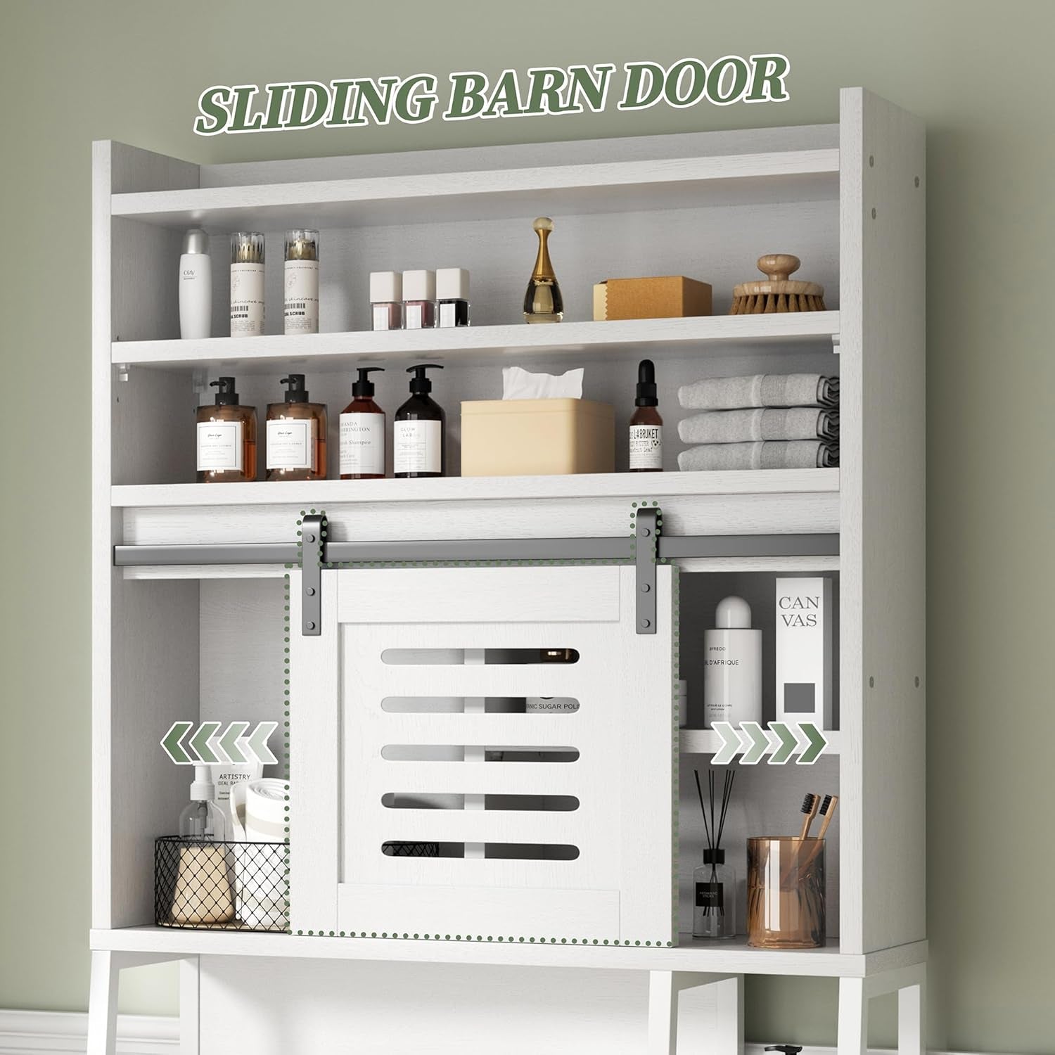 over the Toilet Storage Cabinet, Bathroom Storage Cabinet over Toilet with Sliding Doors, White