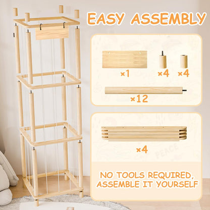Stuffed Animal Storage Zoo Organizer Wooden Toy Holder with Elastic Bands & Mesh Net Space Saving Vertical Design for Playroom Nursery Kids Bedroom