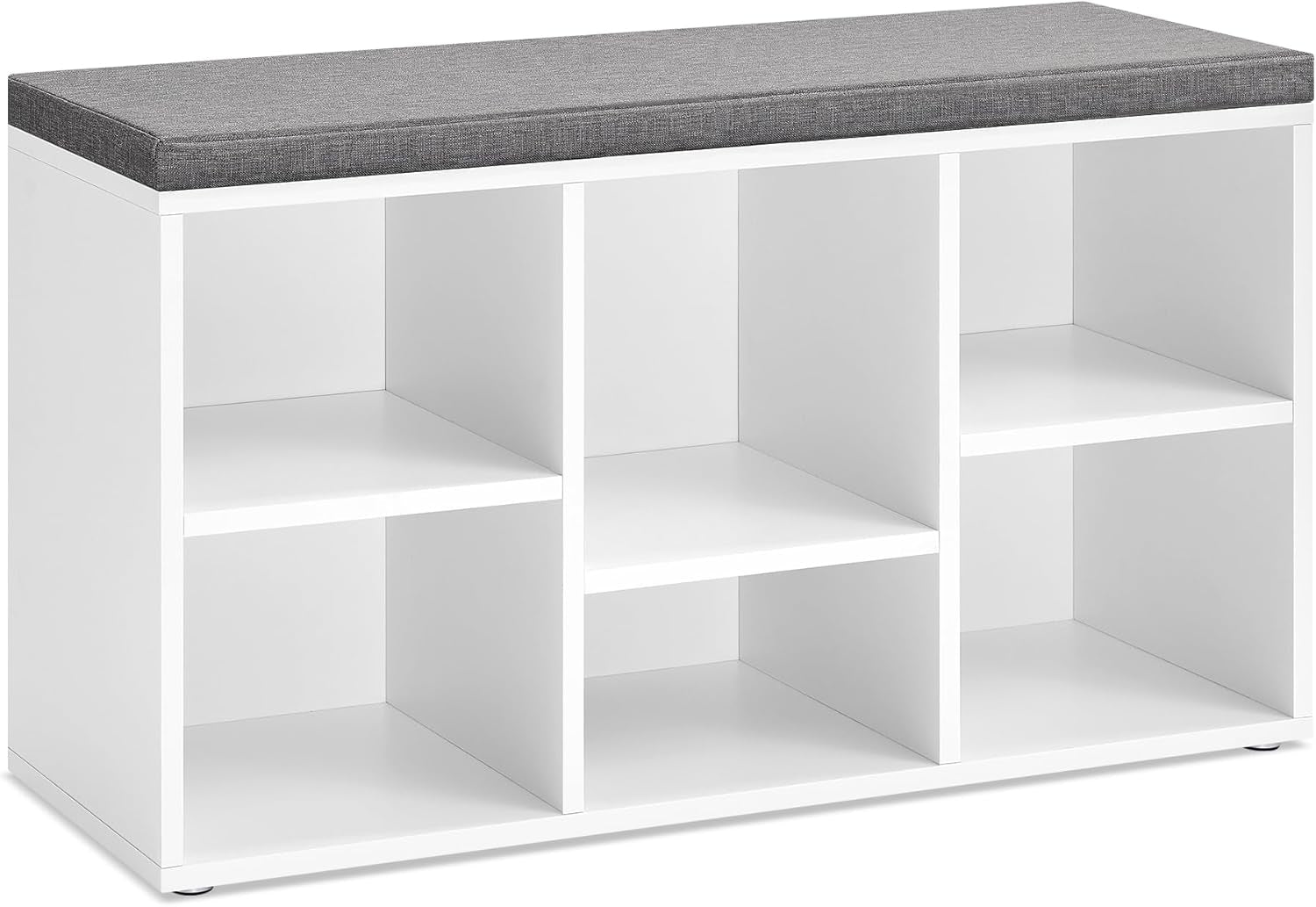 Shoe Bench with Cushion, Shoe Storage Bench with 6 Compartments and 3 Adjustable Shelves, Entryway Bench with Padded Seat, for Bedroom, Closet, Living Room, White ULHS23WT