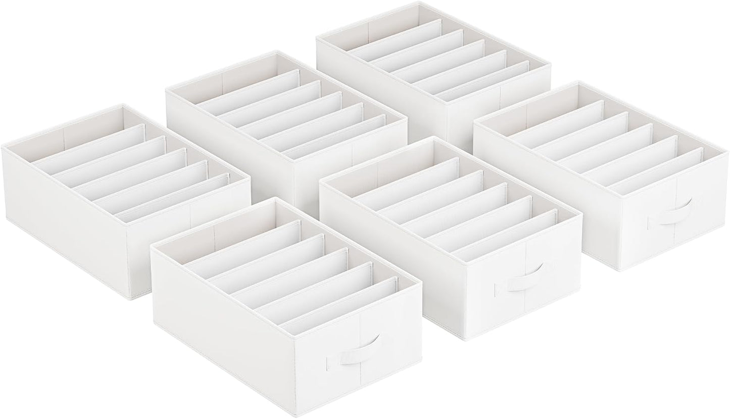 Set of 2 Large Size Wardrobe Clothes Organizers, 6-Compartment Foldable Drawer Organizers with Handles, 16.5 X 11.8 X 6.7 Inches, for Pants, Sweaters, Jeans, Dove Gray URUS009G02