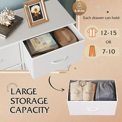 Fabric Dresser for Bedroom, Tall Dresser with 8 Drawers, Storage Tower with Fabric Bins, Double Dressers, Chest of Drawers for Closet, Playroom, Dormitory, White