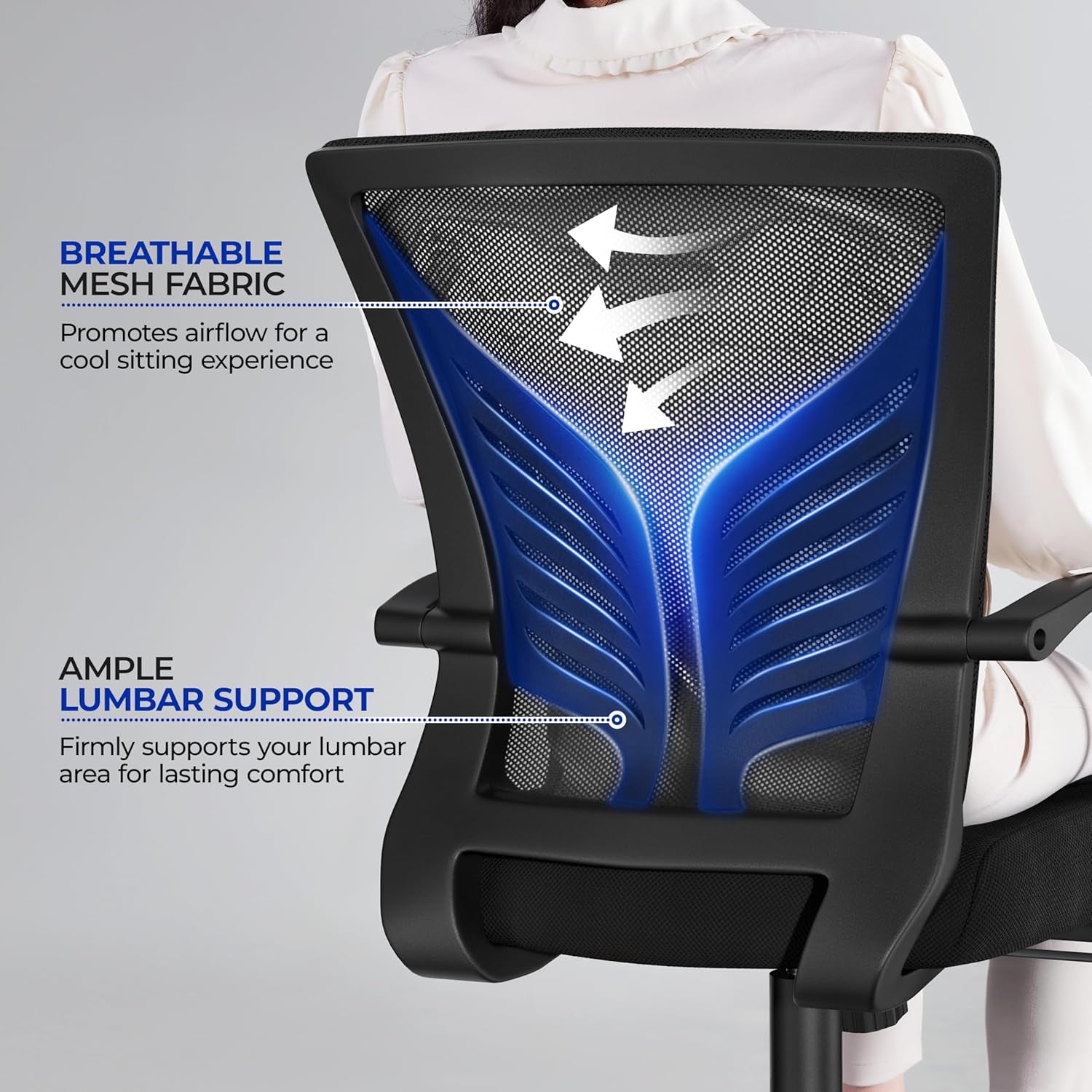 Mesh Office Chair Desk Computer Chair Ergonomic Mid Back with Lumbar Support Adjustable Height for Home Office, Black