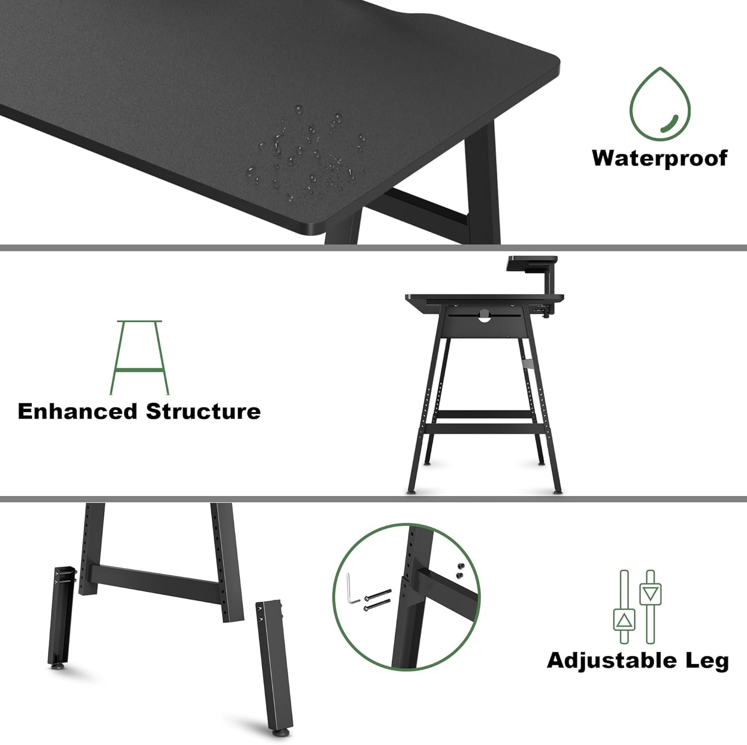 Height Adjustable Computer Desk - 47" Gaming Desk, Small Home Office Desk with Monitor Stand, Modern Simple Table Study Writing Work, Living Room Home Bedroom PC Table, Metal Frame, Black
