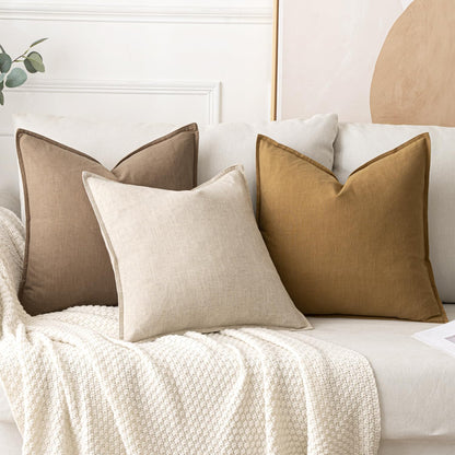 Decorative Linen Euro Sham Pillow Covers 24X24 Natural Beige ​Boho Farmhouse​ ​Neutral Couch Throw Pillows for Bed Pack of 2 Accent Modern Pillowcase Sofa Livingroom Home Decor