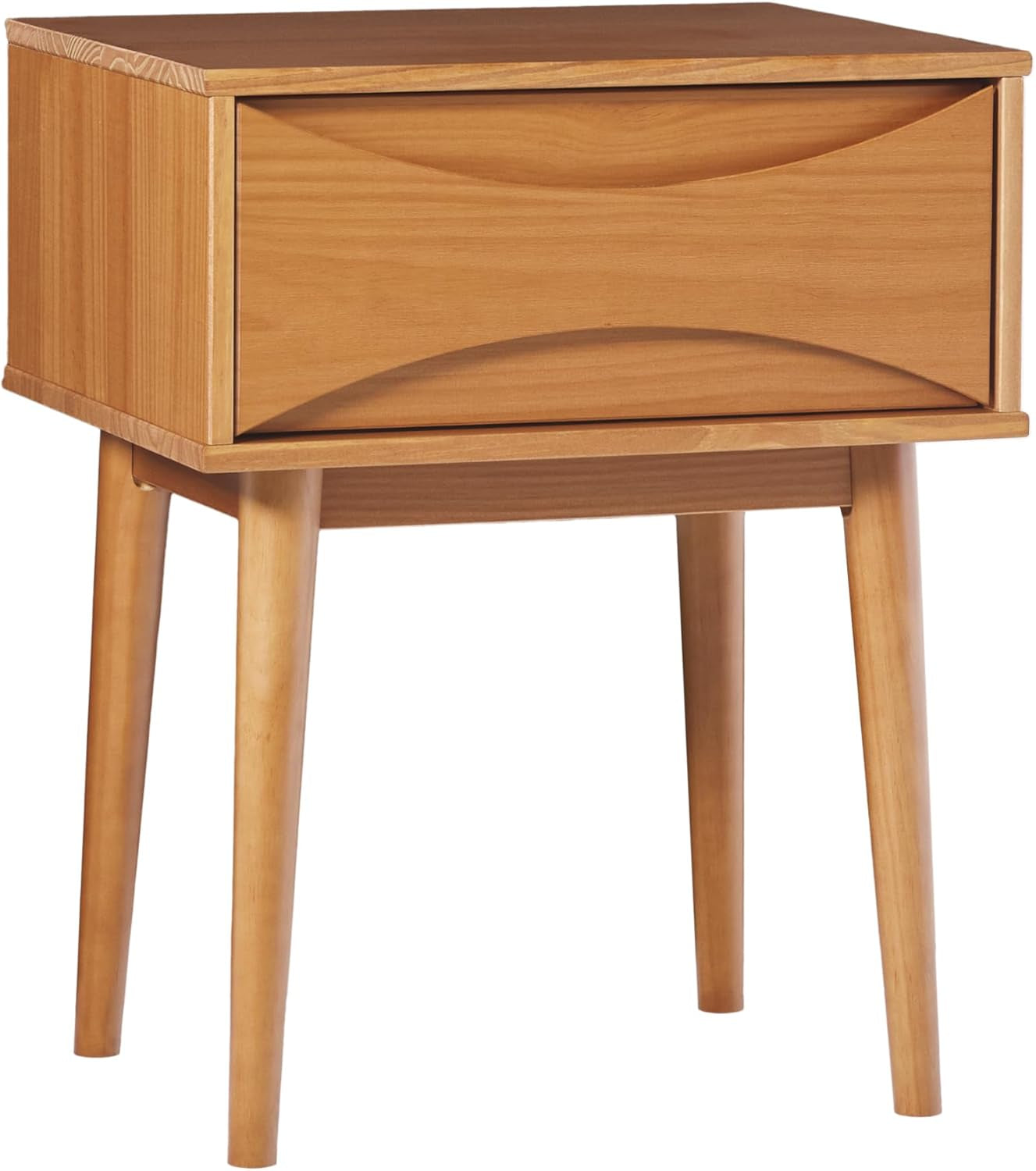 Atticus Solid Wood Retro 1-Drawer Nightstand, 25 Inch, Caramel
