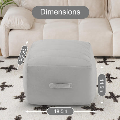 Square Stuffed Pouf Ottoman Foot Rest, Floor Pouf Foot Stool with Foam Chunk Filling, Soft Stuffed Ottoman Footrest for Living Room, Light Grey