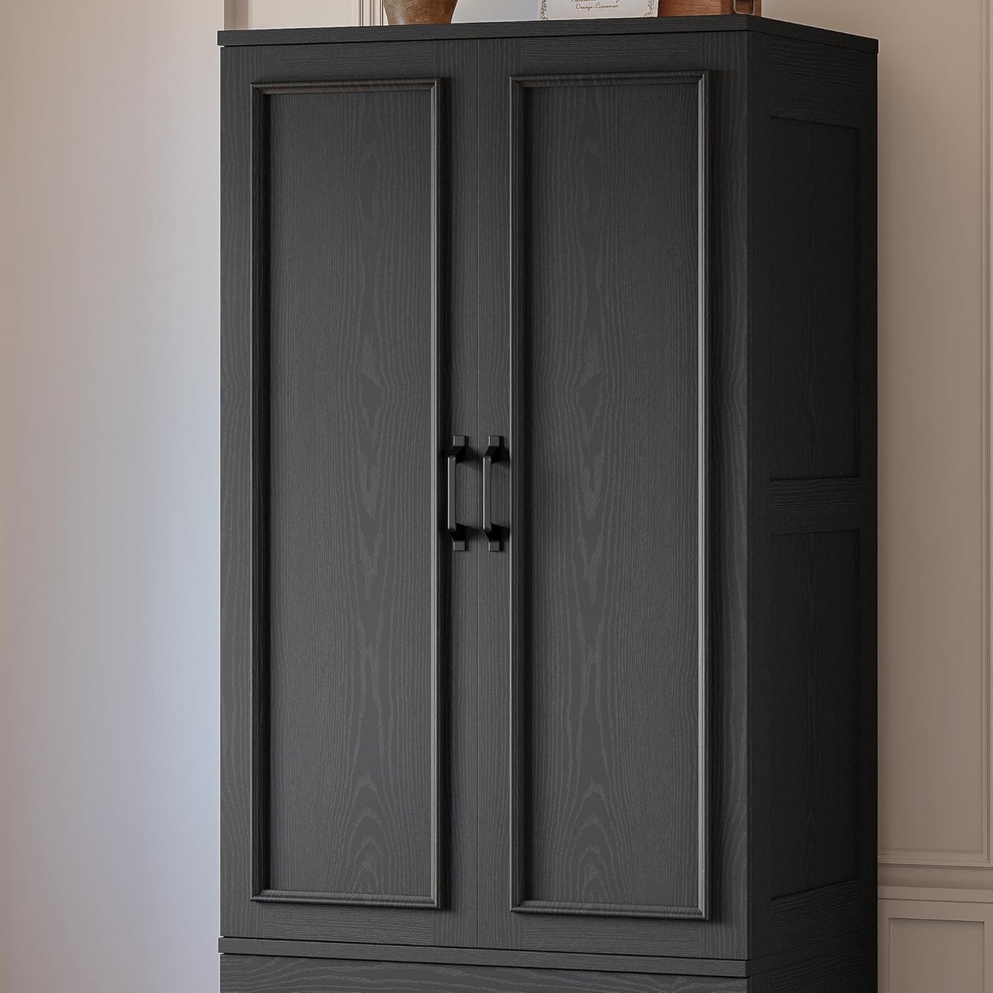 Armoire Wardrobe Closet with 2 Doors and 2 Drawers 70" H X 28" W Wooden Bedroom Freestanding Wardrobe Combination for Hanging Clothes, Black