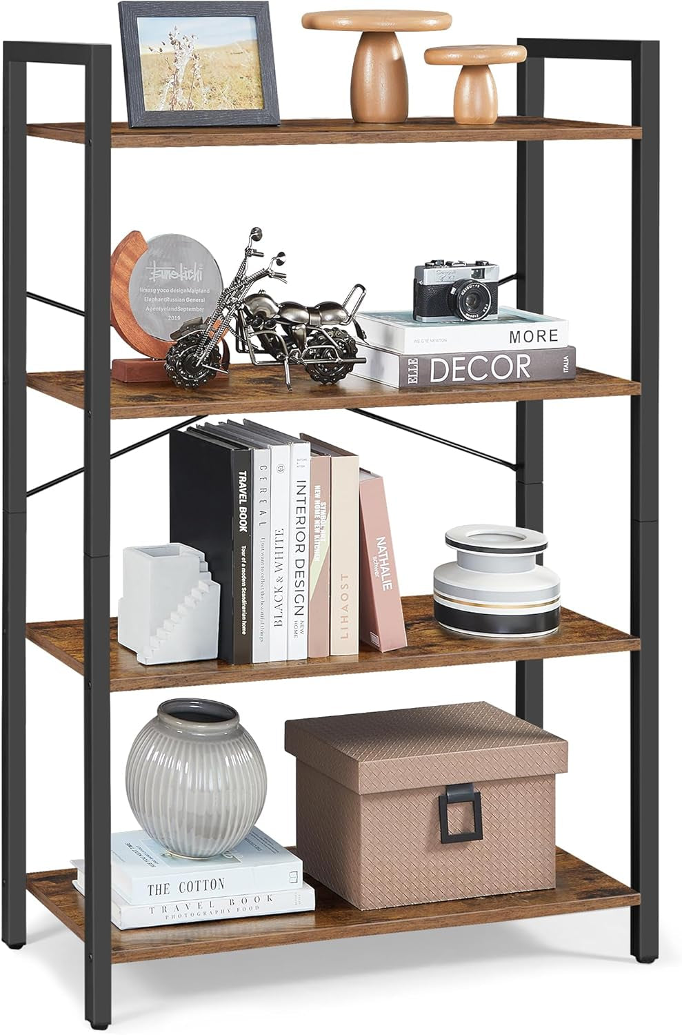 3-Tier Bookshelf, Bookcase with Steel Frame, Book Shelf for Living Room, Home Office, Study, 9.4 X 15.7 X 30.1 Inches, Industrial Style, Rustic Brown and Ink Black ULLS098K02