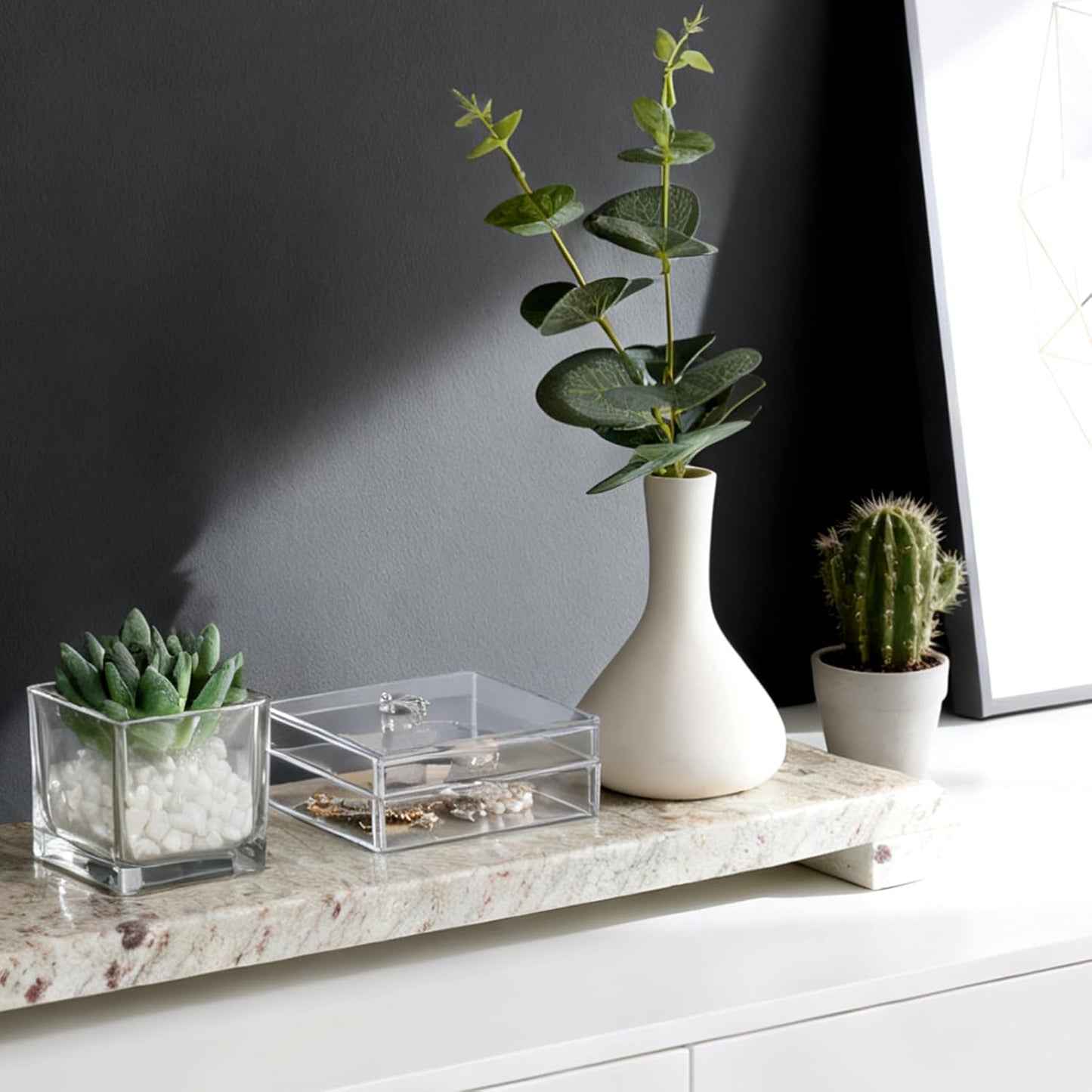 Natural Marble Pedestal Stand, Marble Tray for Kitchen Counter, Bathroom, Home Decor, Small Potted Plant Tray 4.02" X 15.98" Soap Dish Holder for Jewelry, Vanity, Counter Luxury Decorative Tray (River White)