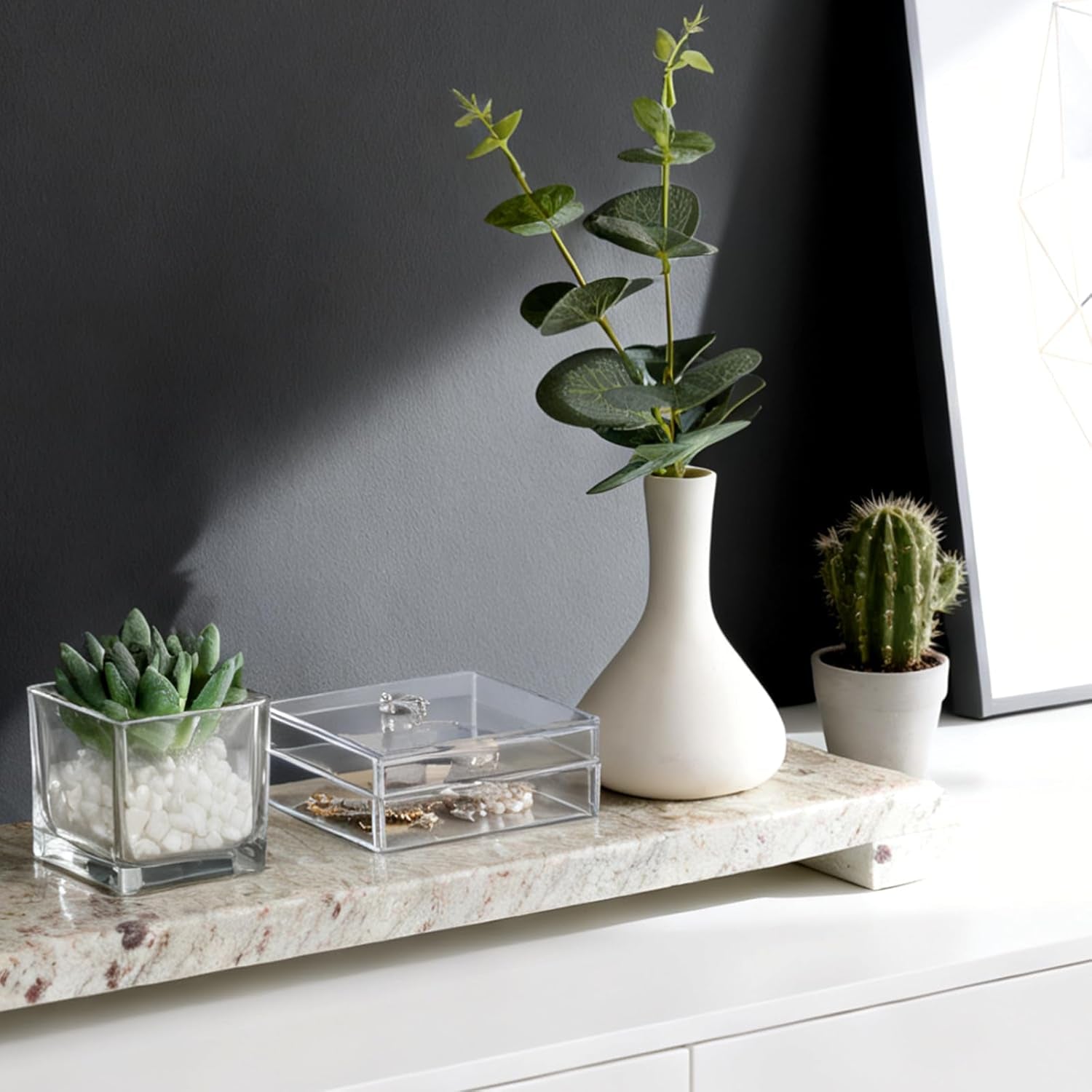 Natural Marble Pedestal Stand, Marble Tray for Kitchen Counter, Bathroom, Home Decor, Small Potted Plant Tray 4.02" X 15.98" Soap Dish Holder for Jewelry, Vanity, Counter Luxury Decorative Tray (River White)