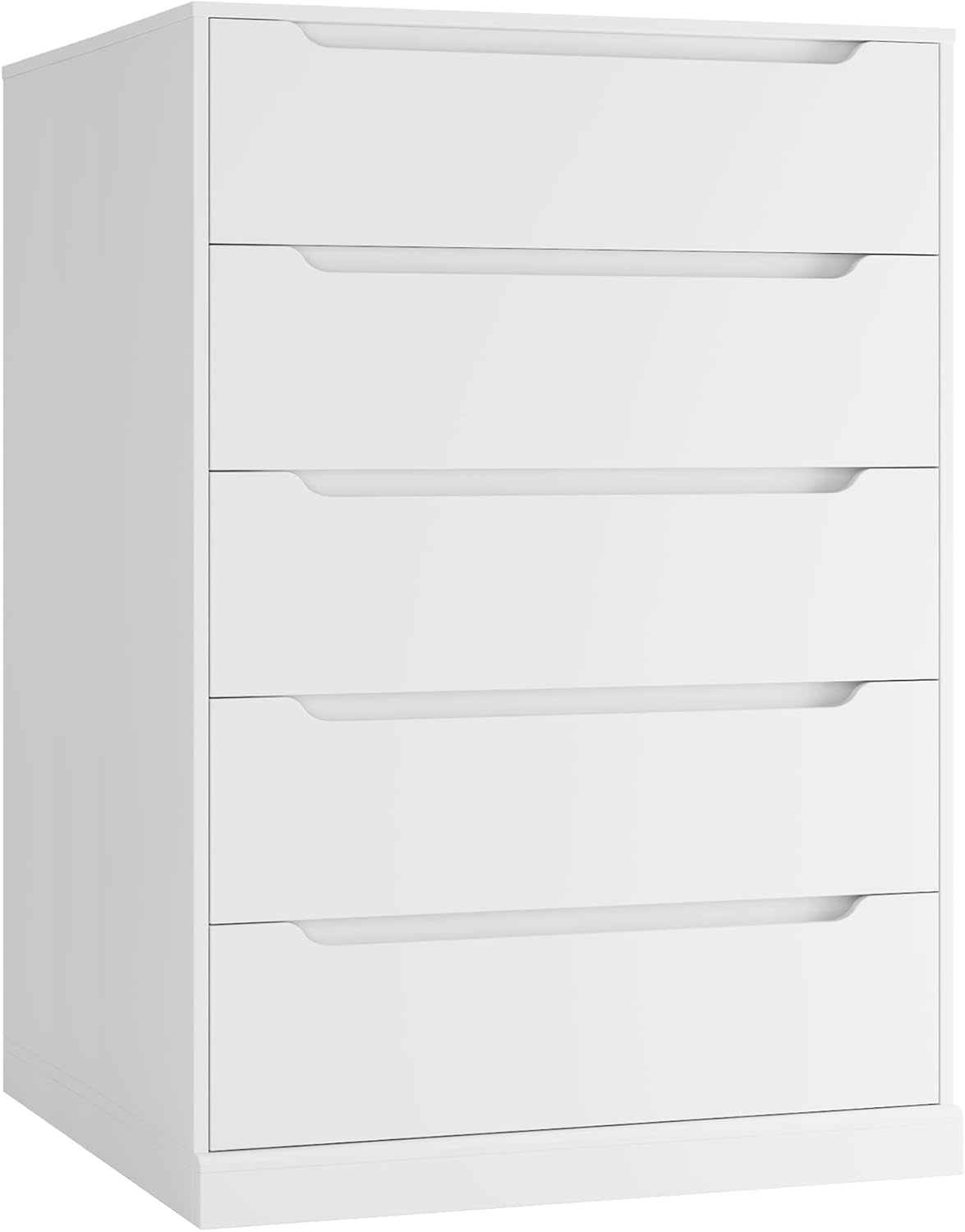 Modern 5 Drawer Dresser for Bedroom, Tall Chest of Drawers with Storage, Large Wood Cloth Storage Organizer with Cut-Out Handle, Accent Storage Cabinet for Living Room, Hallway, Classic White