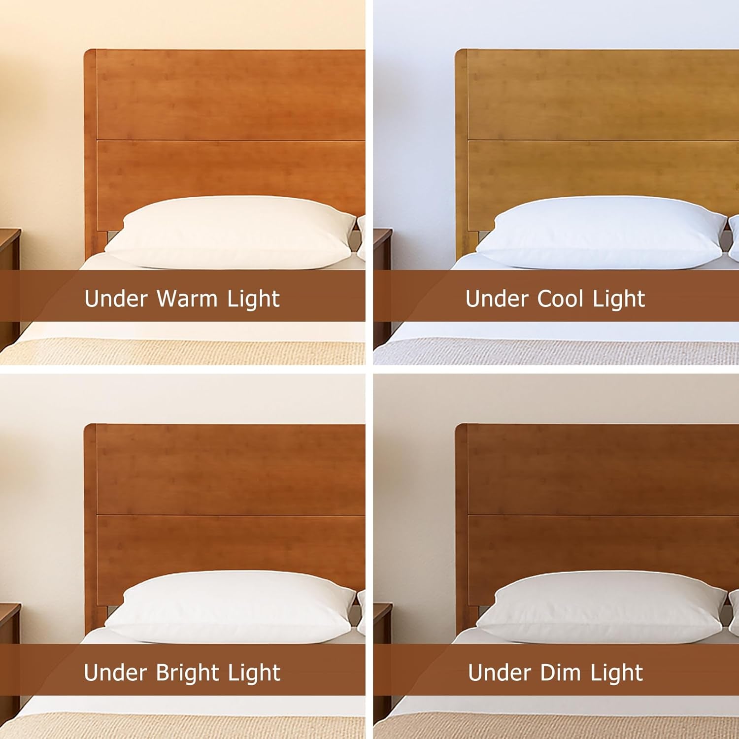 Queen Size Bamboo Platform Bed, Mid-Century Modern Bed Frame with Tall Headboard, Solid Sustainable Bedframe Queen-Size, Wood Slat Support, No Box Spring Needed, Easy Assembly, Noise Free, Brown