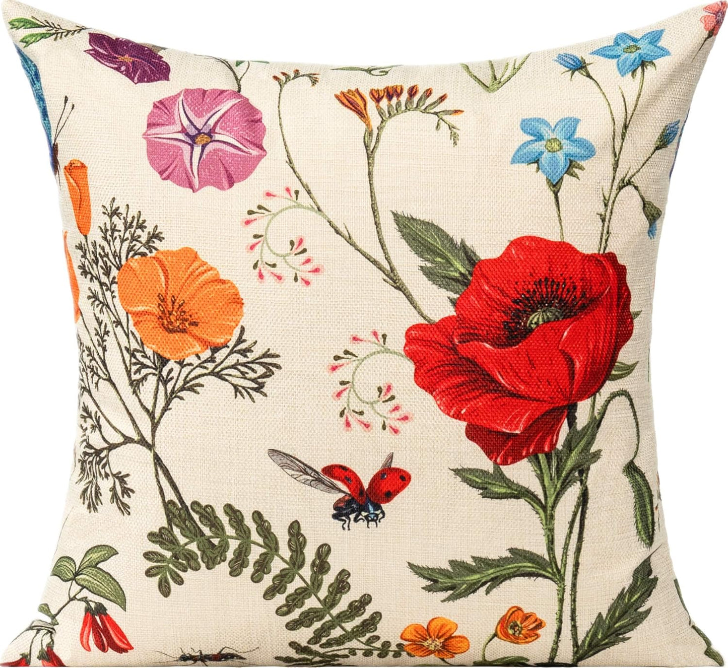 Outdoor Patio Throw Pillow Covers 18X18 Set of 4 Spring Summer Garden Flowers Farmhouse Décor outside Furniture Bench Chair Decorative Cushion Cases for Swing Deep Seat Bed Couch Sofa